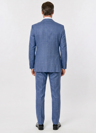 Ermenegildo Zegna Trofeo Mens Blue Crosshatch Textured Notch Lapel Classic Fit 2-Button Wool Linen Silk Suit - 42L