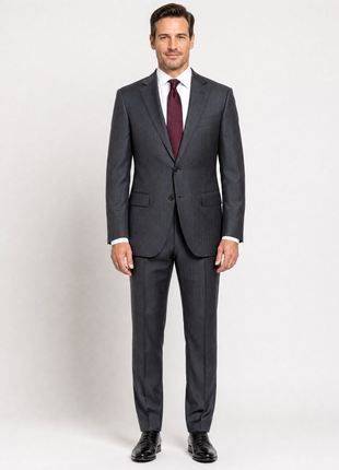 Ermenegildo Zegna Mens Gray Pinstripe Notch Lapel Classic Fit 2-Button Wool Suit - 42L