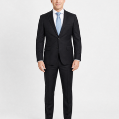 Sartoria Mazara Solid Black Classic Fit Notch Lapel Wrinkle Resistant 2-Button Wool Suit - The Suit Depot