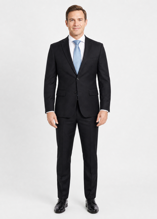 Sartoria Mazara Solid Black Classic Fit Notch Lapel Wrinkle Resistant 2-Button Wool Suit - The Suit Depot