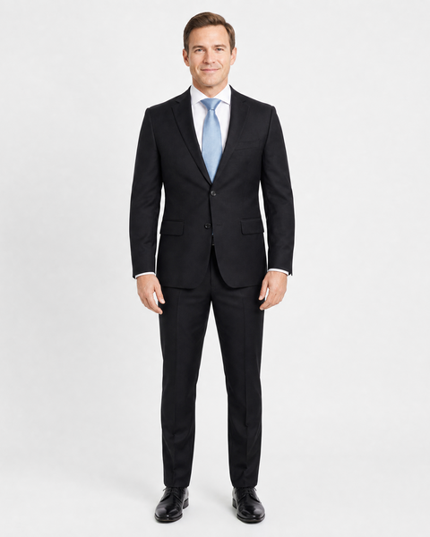 Men's Black Sartoria Mazara Suit - Classic Fit - Notch Lapel - 2-Button - Wool Fabric - Solid Color - Wrinkle Resistant for Business Wear