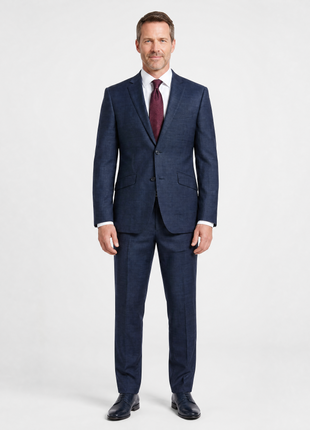 Raphael Mens Textured Blue Slim Fit Notch Lapel 2-Button Wool Suit