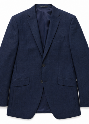Raphael Mens Textured Blue Slim Fit Notch Lapel 2-Button Wool Suit