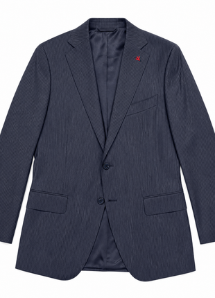 Isaia Mens Blue Tonal Pinstripe Notch Lapel Classic Fit 2-Button Wool Suit - 44L