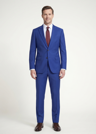 Raphael Mens Solid French Blue Slim Fit Peak Lapel 2-Button Suit