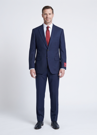 Sartoria Mazara Mens Navy Blue Textured Classic Fit Wool Silk 2 Button Suit