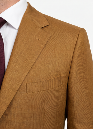 Sartoria Partenopea Mens Solid Golden Brown Notch Lapel Classic Fit 4-button Linen Suit - 42R