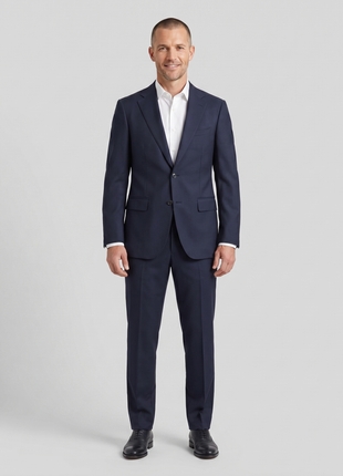 Cardeliano Navy Blue Textured Slim Fit  Notch Lapel Wool 2-Button Suit