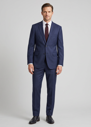 Centrion Men's Navy Blue Tonal Plaid Classic Fit 2-Button Wool Suit - The Suit Depot