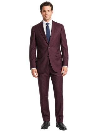 Raphael Solid Burgundy Slim Fit Peak Lapels 2-Button Suit - The Suit Depot