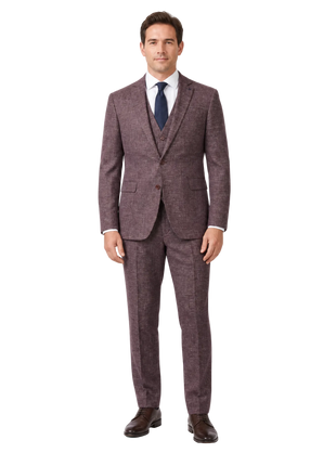 Amonce By Romaster Burgundy Wool Blend  Slim Fit notch Lapel 3 Piece Suit - The Suit Depot