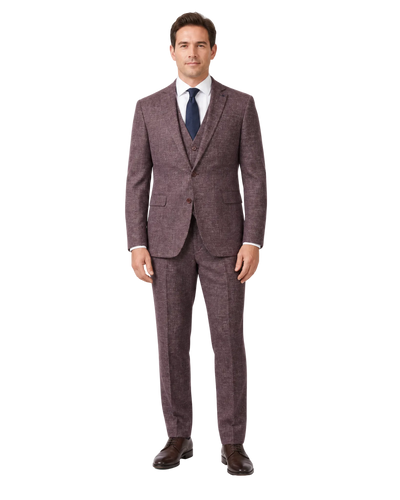 Amonce By Romaster Burgundy Wool Blend Slim Fit Notch Lapel 3 Button Suit