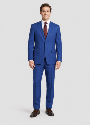 Caravelli Blue Plaid Notch Lapel Slim Fit 2-Button Suit - The Suit Depot