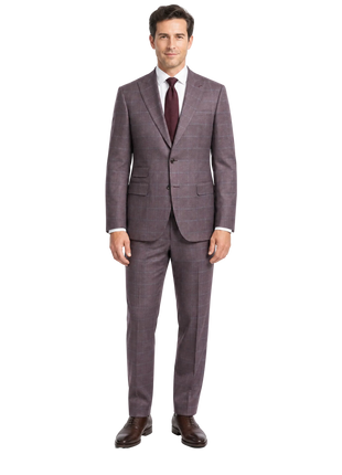 Romaster Purple Check Wool Blend Slim Fit Peak Lapels2 Piece Suit - The Suit Depot