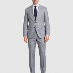 Arhur Black Marzotto Gabardine Solid Grey Slim Fit Peak Lapel 2-Button Wool Suit - The Suit Depot