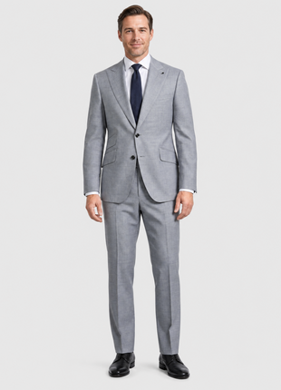 Arhur Black Marzotto Gabardine Solid Grey Slim Fit Peak Lapel 2-Button Wool Suit - The Suit Depot