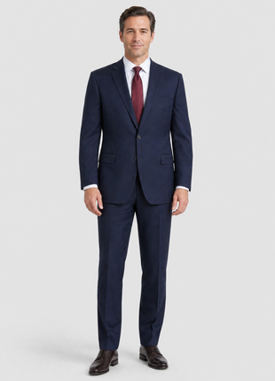 Blujacket Mens Solid Navy Blue Wool Blend Regular Fit 2 Piece Suit - The Suit Depot