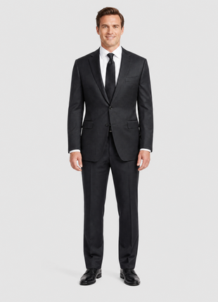 Canali Mens Black Sharkskin Pinstripe Notch Lapel Slim Fit 2 Button Wool Silk Suit - 48R