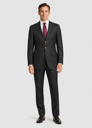 Sartoria Partenopea Mens Dark Green Stripe Tweed Notch Lapel Classic Fit 3-Button Wool Suit - 42L