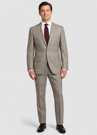 Sartoria Partenopea Mens Tan Glen Plaid Notch Lapel Classic Fit 3-Button Wool Suit - 42L