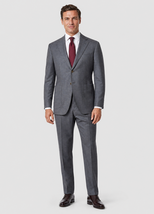 Sartoria Partenopea Mens Gray Micro-Check Notch Lapel Slim Fit 3-Button Wool Cashmere Suit With Patch Pockets - 44R