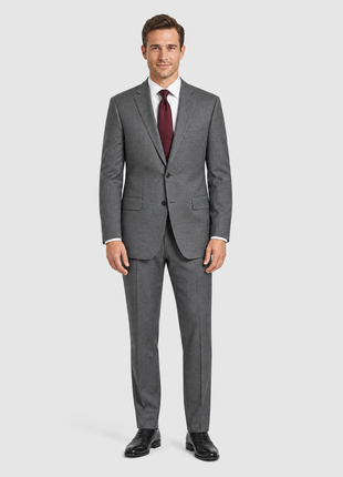 Hugo Boss Mens Gray Textured Notch Lapels Classic Fit Stretch 2-Button Wool Suit - 42S