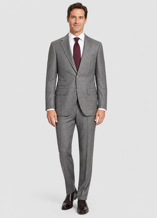 Luigi Bianchi Montova Mens Gray Windowpane Half-Canvassed Peak Lapel Classic Fit 2-button Wool Suit - 40R