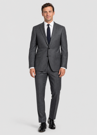 Napoli Mens Blue-Gray Subtle Pinstripe Notch Lapel Classic Fit 2-Button Wool Suit with Ticket Pocket  - 40L