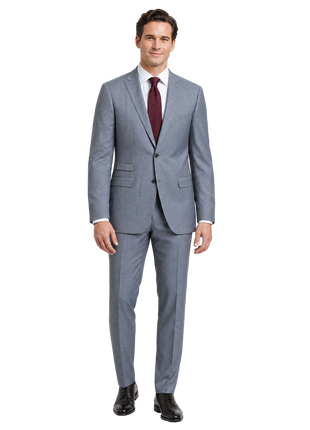 Blujacket Solid Gray Wool Regular Fit  Peak Lapels 2-ButtonSuit - The Suit Depot