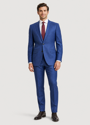Boss Heather Blue Slim Fit Notch Lapel Super 120 Wool Stretch 2 Button Suit 46R