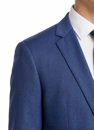 Boss Heather Blue Slim Fit Notch Lapel Super 120 Wool Stretch 2 Button Suit 46R