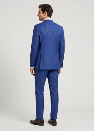 Boss Heather Blue Slim Fit Notch Lapel Super 120 Wool Stretch 2 Button Suit 46R