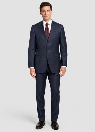 Canali Blue Striped Modern Fit Notch Lapel  Wool 3-Button Suit - The Suit Depot