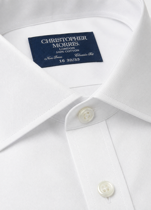 Christopher Morris Solid White Classic Fit Cotton Cutaway Collar Non-Iron French Cuff Dress Shirt - The Suit Depot