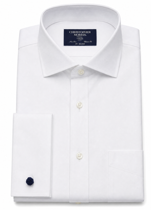Christopher Morris Solid White Classic Fit Cotton Cutaway Collar Non-Iron French Cuff Dress Shirt - The Suit Depot