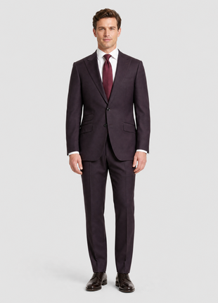 Sartoria Mazara Solid Burgundy Wool Classic Fit Peak Lapels 2 Button Suit