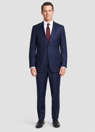 Centrion Navy Blue Classic Fit Notch Lapel Wool 2 button Suit