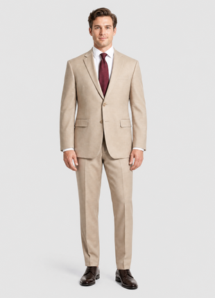 Prontomoda Tan Regular Fit Wool Notch Lapel 2 Button Suit - The Suit Depot