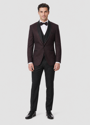 Cemden Mens Slim Fit Red & Black Shimmer 1-button 3 Piece Tuxedo Suit - The Suit Depot