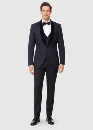 Cemden Men's Navy Blue 3 Piece 1-button Slim Fit Tuxedo Suit - The Suit Depot