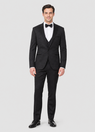 Cemden Mens Solid Black Slim Fit One Button Three Piece Tuxedo Suit - The Suit Depot