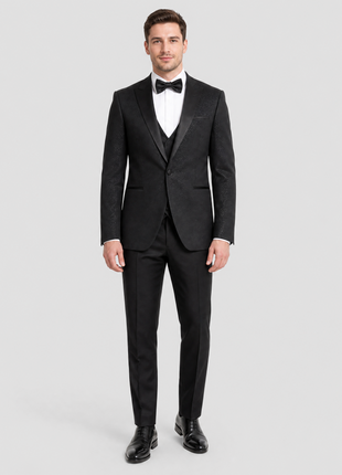 Cemden Slim Fit Black Sparkled One Button Three Piece Tuxedo Suit - The Suit Depot