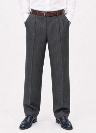Mazara Mens Charcoal Gray Pinstriped Wide Leg Pleated Wool Dress Pants