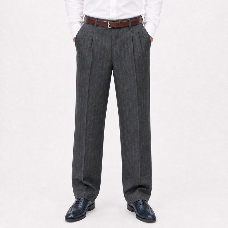 Mazara Mens Charcoal Gray Pinstriped Wide Leg Pleated Wool Dress Pants – The Suit Depot