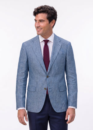 Canali Light Blue Heather Classic Fit Notch Lapel Linen 2-Button Sport Coat 46R