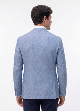 Canali Light Blue Heather Classic Fit Notch Lapel Linen 2-Button Sport Coat 46R