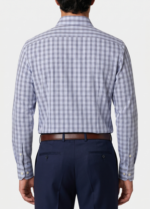 Ferrecci Light Blue Plaid Slim Fit Spread Collar Cotton Dress Shirt