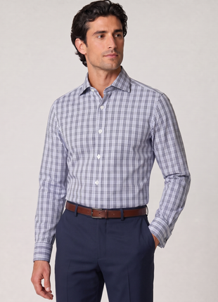 Ferrecci Light Blue Plaid Slim Fit Spread Collar Cotton Dress Shirt