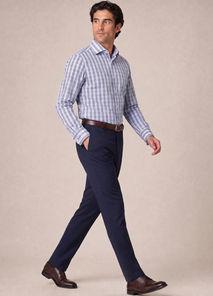 Ferrecci Light Blue Plaid Slim Fit Spread Collar Cotton Dress Shirt