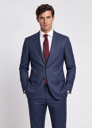 Pal Zileri Blue Textured Notch Lapel Classic Fit 2-button Wool Suit - 42L